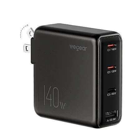 wegear 140W 4-Port GaN USB-C Charger w/ Foldable Plug (2 Colors)