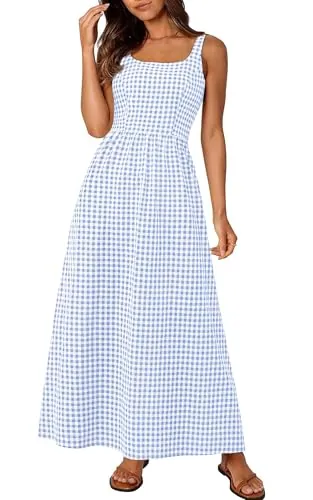 PRETTYGARDEN Women's Summer Gingham Maxi Long Dress