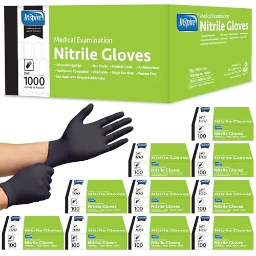 Inspire Black Nitrile Disposable Gloves 1000 Count