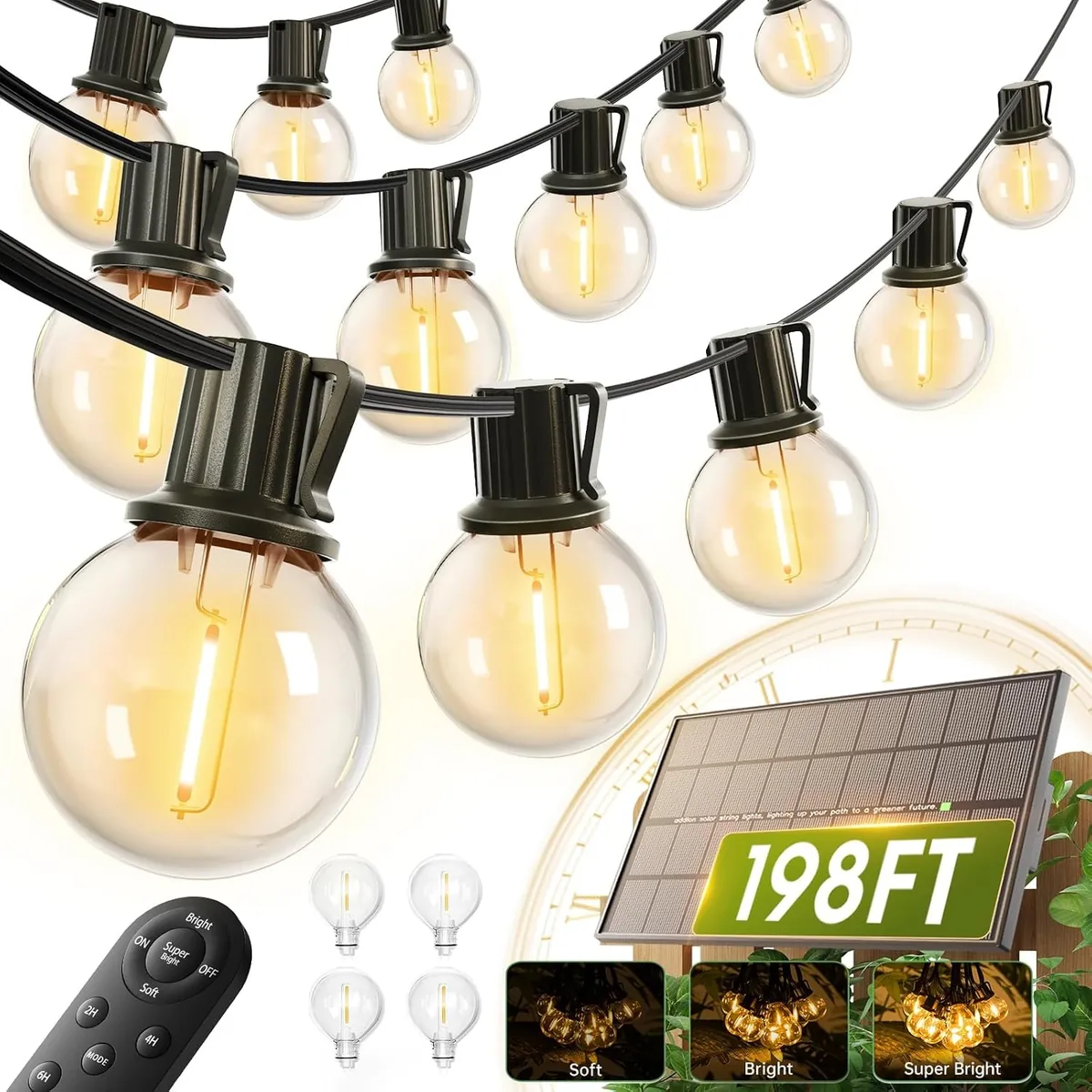 addlon 198ft 64LED Solar Outdoor String Lights