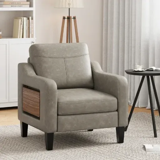 Latitude Run Wide Upholstered Accent Chair Faux Leather Armchair