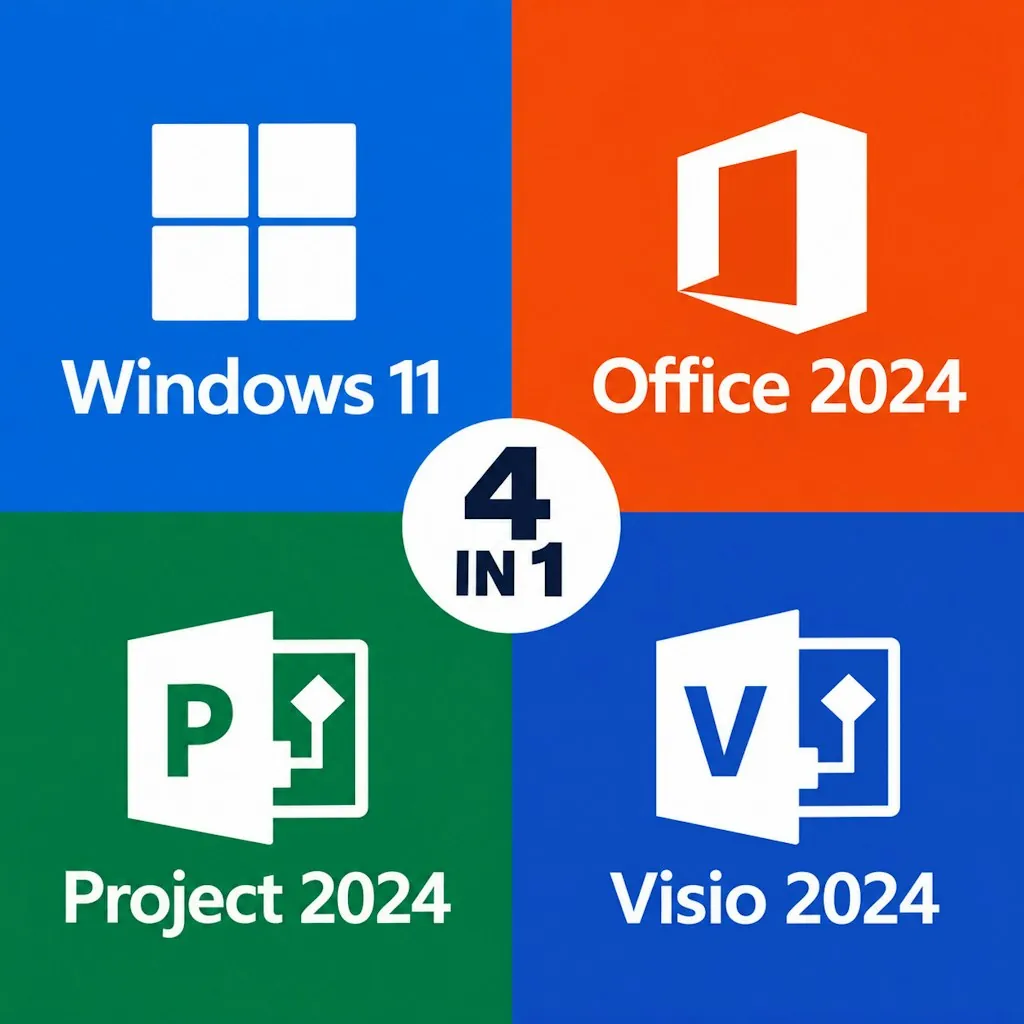 Microsoft 4-License Bundle: Windows 11 Pro + Office Pro 2024 + Project Pro + Visio Pro