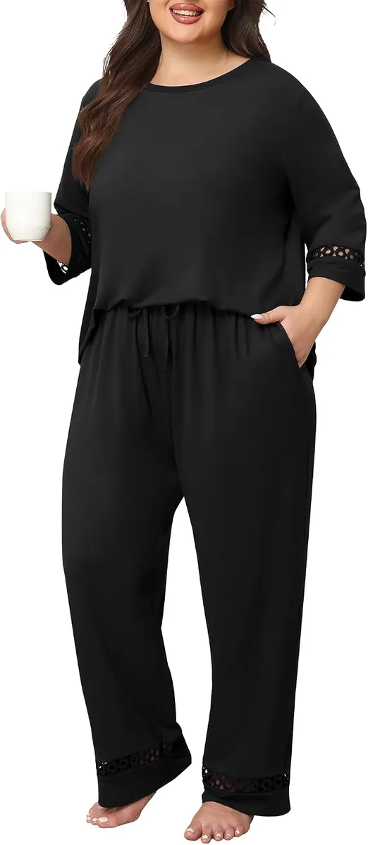 Lastshe Women’s Plus-Size 3/4 Sleeve Pajama Sets