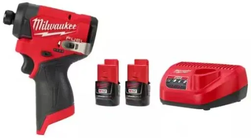 Milwaukee M12 FUEL 12V Lithium-Ion Brushless Cordless 1/4 in. Hex Impact Driver w/M12 Compact 2.0 Ah Battery (2-Pack) Starter Kit