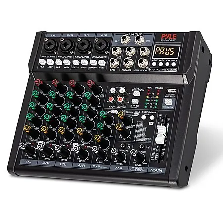 Pyle 8-Channel Studio Audio Mixer w/ Bluetooth, USB Recording & DSP Effects