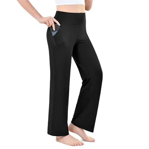 Leafigure Wide Leg Yoga Pants for Women, Black