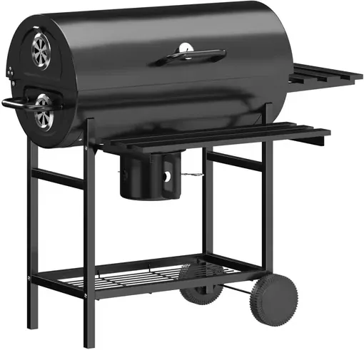 Devoko 29" Barrel Outdoor Charcoal Grill with Side Shelf and Wheels, Black