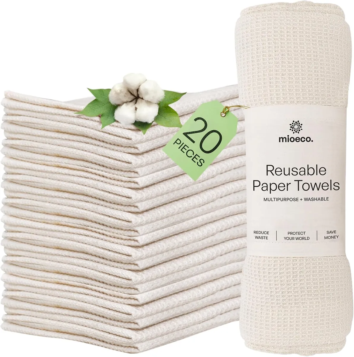 Organic Reusable Paper Towels, 20-Pack