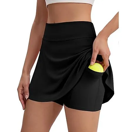 DLOODA Women's High-Waist A-Line Tennis Skort w/ Pockets