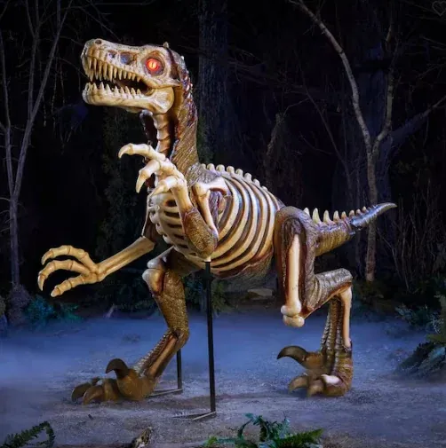 8 FT Grave & Bones Giant-Sized Animated LED Zombie Velociraptor