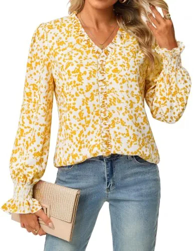 GRACE KARIN Women's Long Sleeve Boho Ruffle Work Blouse