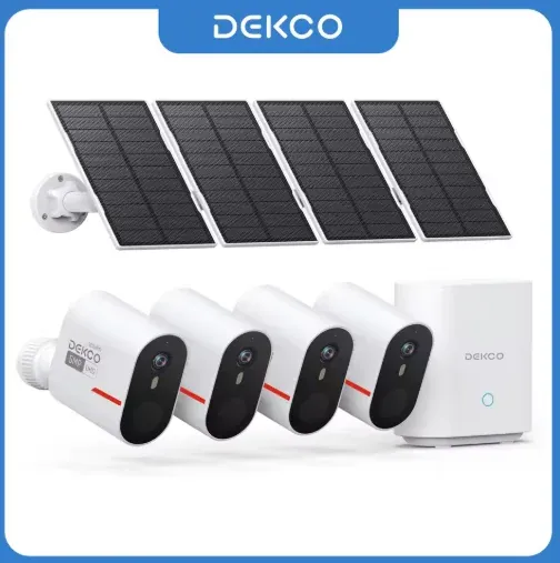 DEKCO 3K/5MP Solar Security Cameras 4-Cam Kit Wireless Color Night Vision