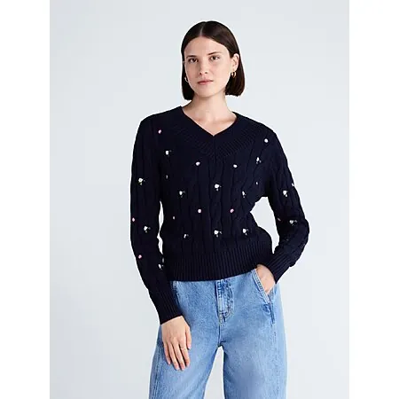 Free Assembly Women's & Women's+ Cotton Cable Knit Sweater