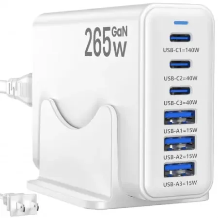 Newdarren 265W Charger Block 6 Port USB C Charging Station w/ 140W PD