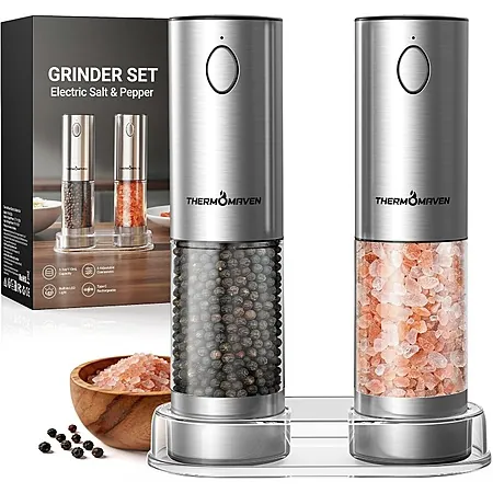 110ml ThermoMaven Rechargeable Salt & Pepper Grinder Set (Silver)