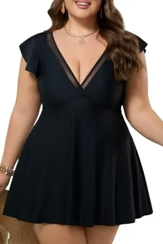 COCOPEAR Plus Size Women's Swim Dress