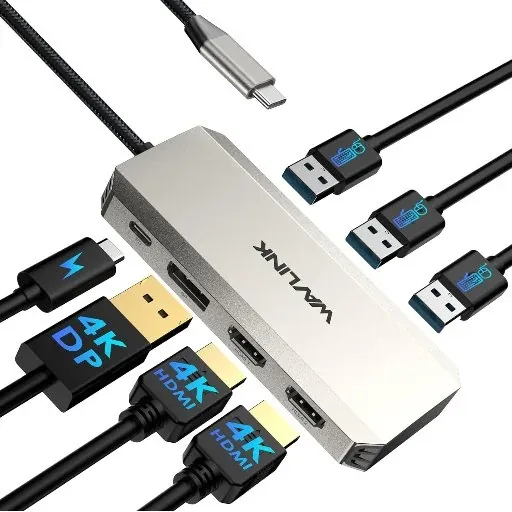 WAVLINK Triple 4K Laptop Docking Station w/ Dual HDMI, DP, 100W PD