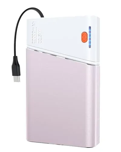 Kesguar Portable Charger 20000mAh 22.5W PD Fast Charging Power Bank Built-in Cable Metal Case