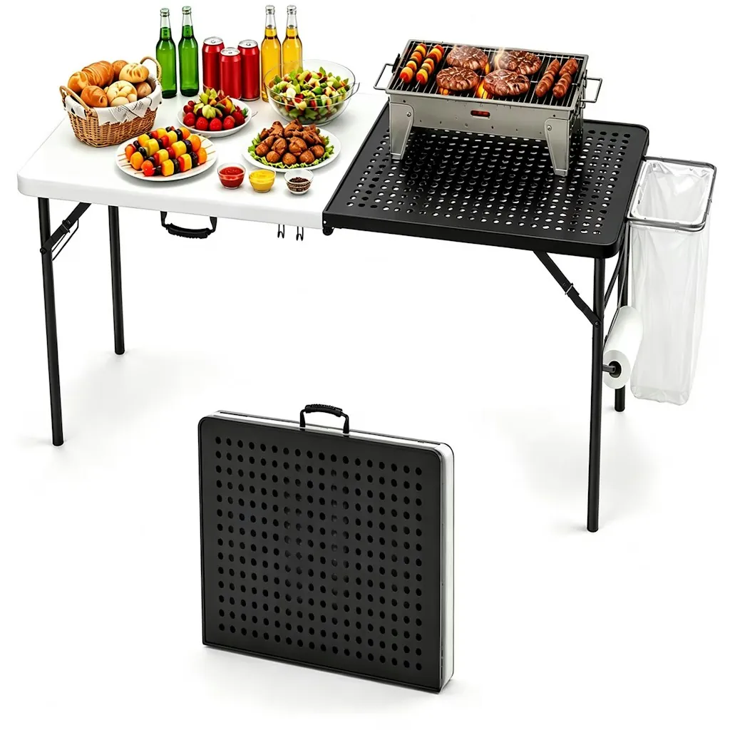 HaiCube 5-Foot Folding Grill Table w/ Metal Mesh Top