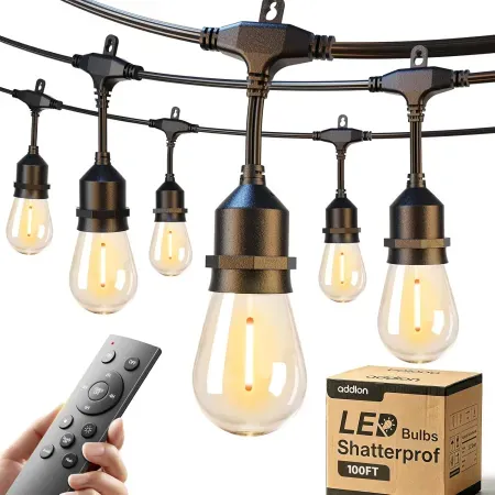 100' addlon Heavy-Duty Dimmable LED Outdoor String Lights