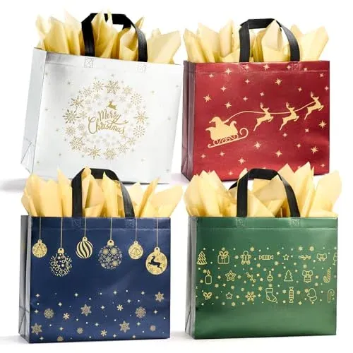 16 Pack 13" Large Christmas Gift Bags With Tissue Paper