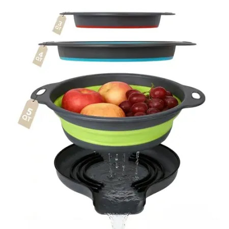 4-Piece QiMH Collapsible Silicone Colander Set w/ Draining Base