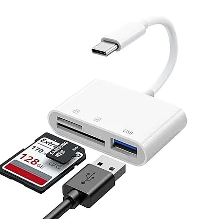 GOLDYIPE 3-in-1 SD + microSD + USB 3.0 Type A Adapter w/ USB-C Cable Connector