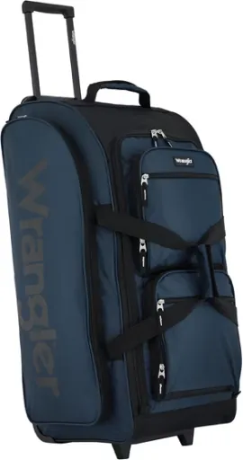 Wrangler 30-inch Large Checked Multi-Pocket Upright Rolling Duffel Bag