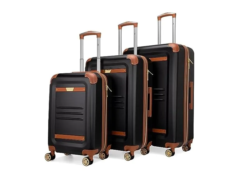 3-Piece Italia Vintage Expandable Spinner Luggage Set (19V69, Black, White)