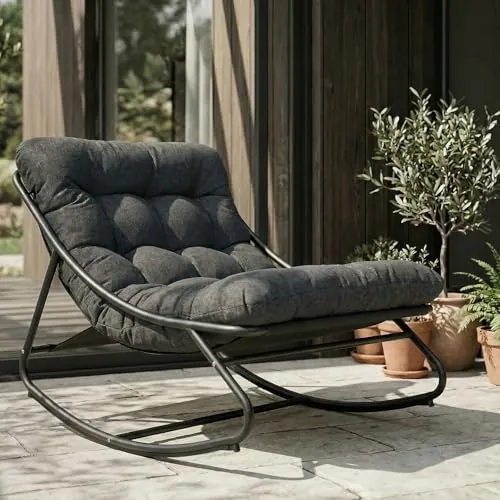 Grand patio Rocking Chair with Cushion, Dark Grey