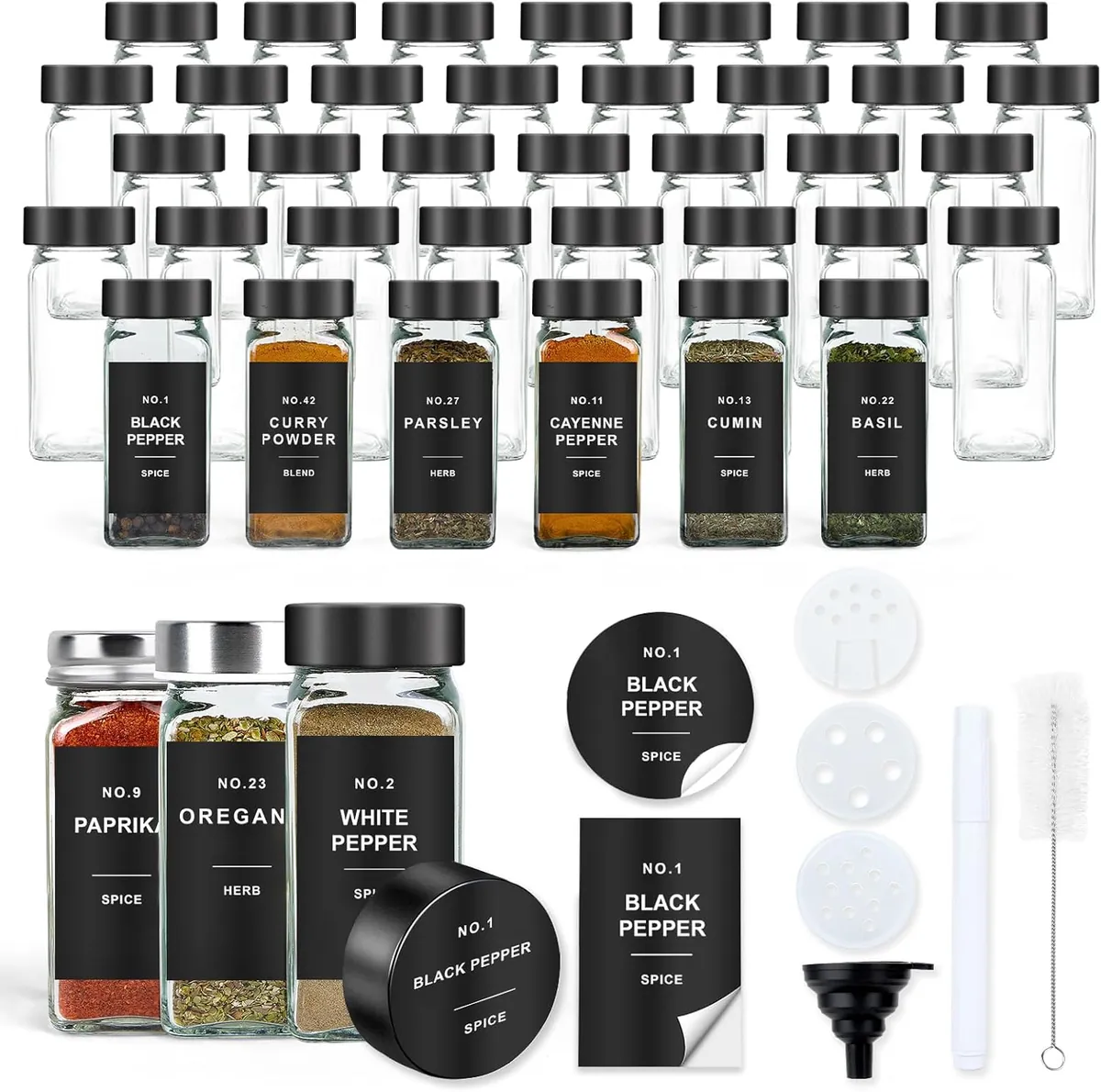 36-Piece Glass Spice Jars w/ Labels