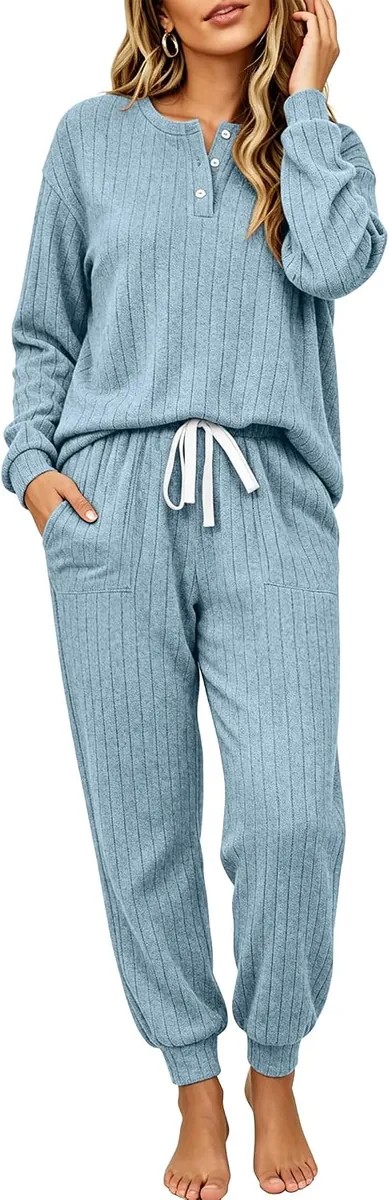Ekouaer Women’s Knit Long Sleeve Top & Joggers Set
