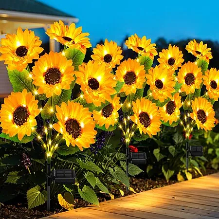 3-Pk Ahaorigin Solar Sunflower Garden Stake Lights w/ 18 Flower Heads & 54 LEDs