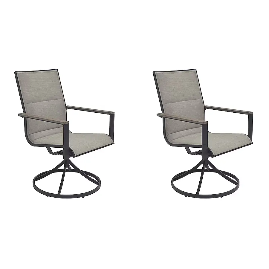 Elmhurst Black Steel Frame Swivel Chair with Gray Sling Seat - 2 Set
