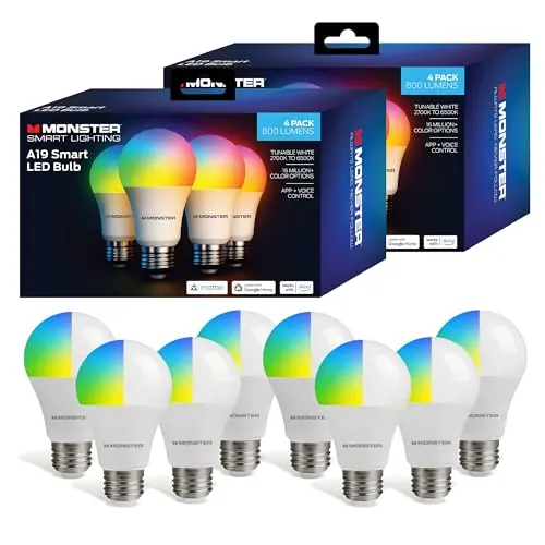 Monster Smart LED Color Changing Light Bulbs with WiFi Control 8-Pack