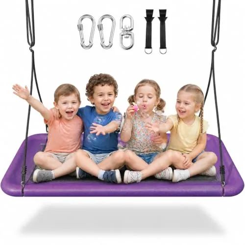 Everyfun Rectangle Platform Tree Swing 60" x 32" w/ Adjustable Straps (Purple)