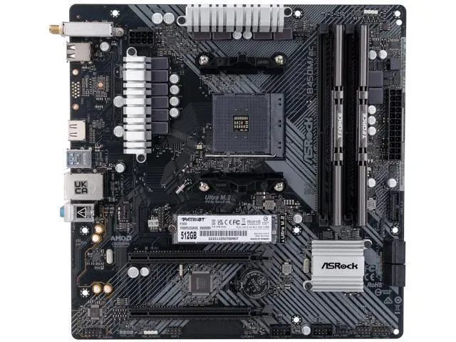 ASRock B450M/AC R2.0 with pre-installed Patriot P300 512GB NVMe SSD and T-Force 2x8GB DDR4-3200