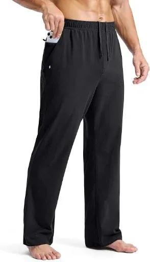 Soothfeel Men's Cotton Sweatpants with Zipper Pocket Open Bottom Yoga Pants
