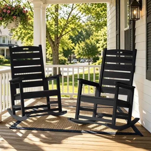 2-Pack SERWALL Oversized Outdoor Rocking Chairs with Footrest (Black)