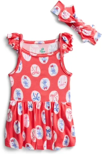 Minnie Mouse or Lilo+ Stitch Baby Girls Patriotic Americana Bodysuit Dress Set, 2-Piece