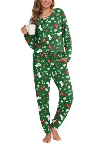 Ekouaer Long Sleeve Button Down Pajamas Set