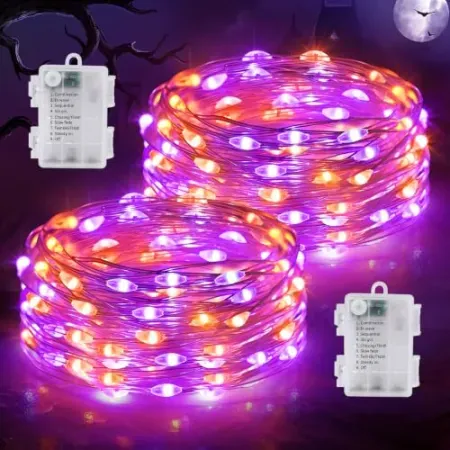 2-Pack Heceltt 46' 140-LED Halloween Purple & Orange Fairy Lights