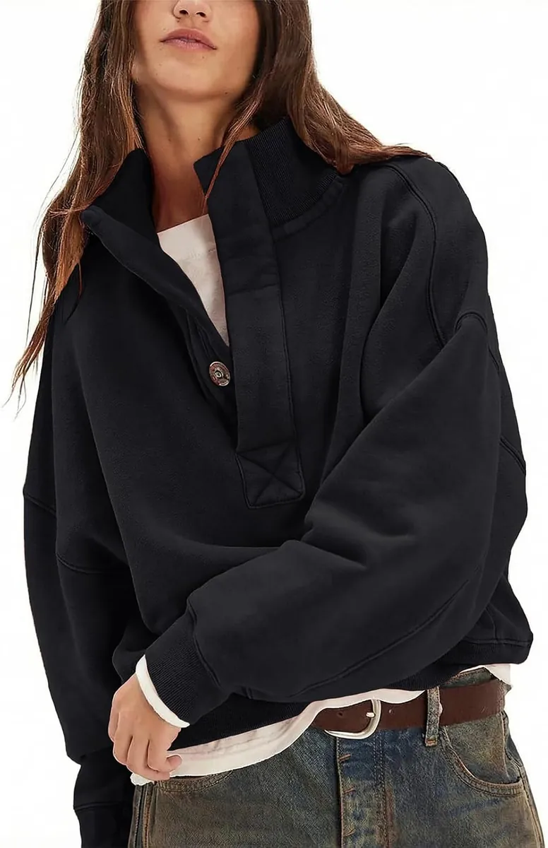 GNVEUB Oversized Henley Neck Sweatshirt