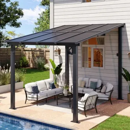 Aoxun 8' x 10' Wall-Mounted Lean to Gazebo Pergola