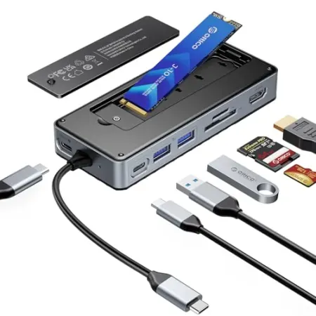 ORICO 8-in-1 USB-C Hub w/ M.2 NVMe/SATA SSD Enclosure