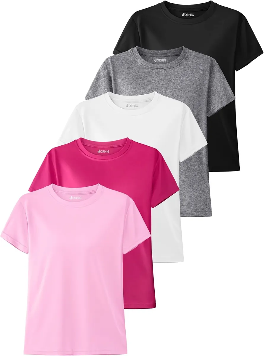 Jorhig Girl’s Dry-Fit Athletic Tees 5-Pack