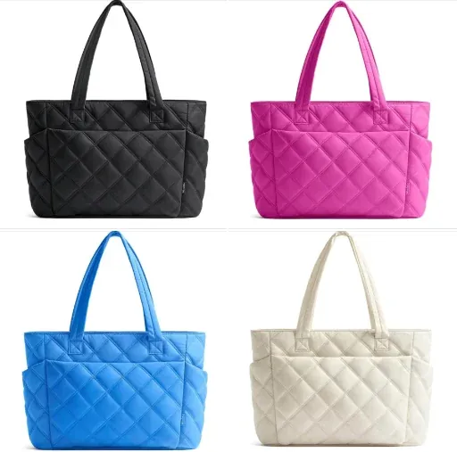 Lightweight Quilted Puffer Tote Bag w/Compartments - Many Colors