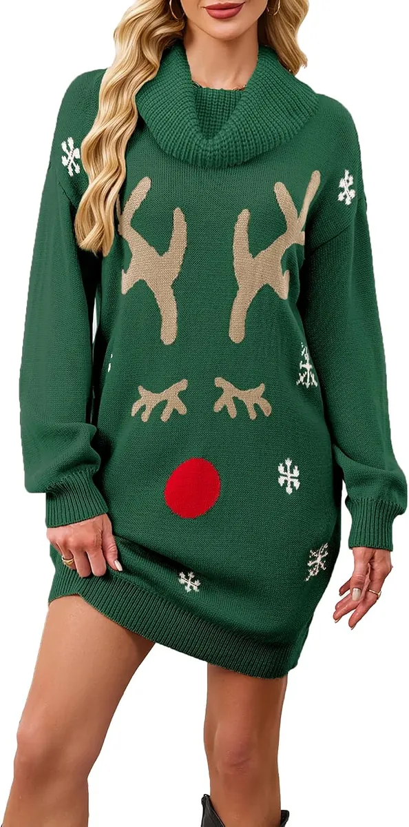 Women’s Ugly Christmas Turtleneck Sweater Dress
