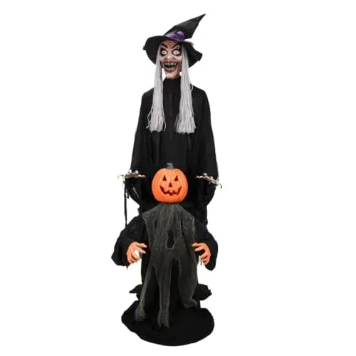 Haunted Hill Farm 6.1-Ft. Witch with Pumpkin Man Halloween Animatronic