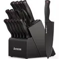 Astercook 14-Piece Kitchen Knife Block Set w/ Built-in Sharpener